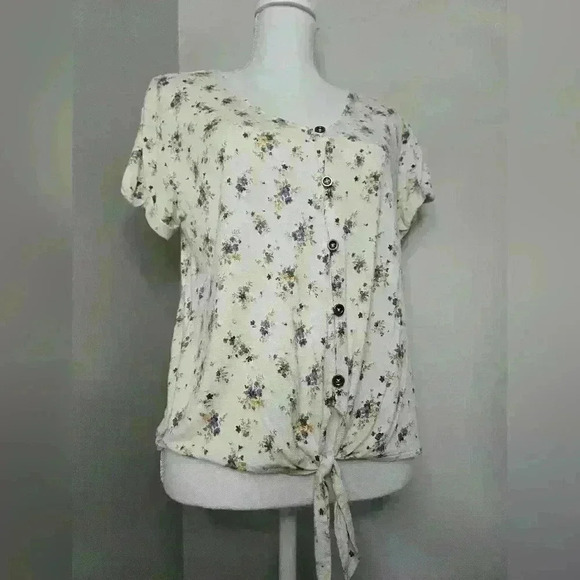 American Eagle Floral Button-Down Tie Front Top - Picture 1 of 10